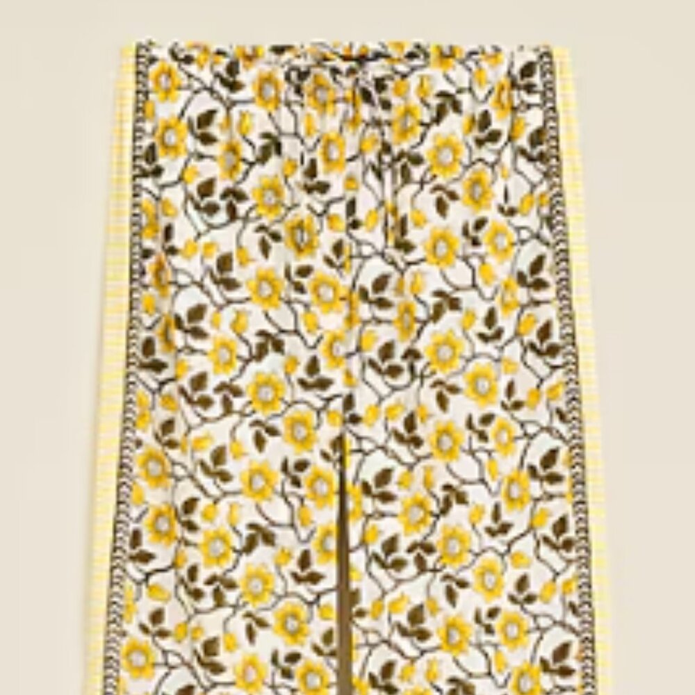 Cotton voile beach pant in daffodil daze block print
